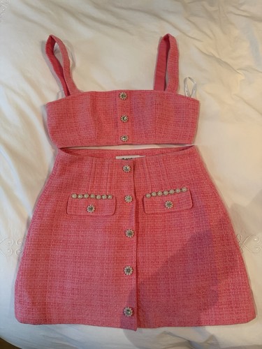 Self-Portrait Pink Bouclé Skirt Set