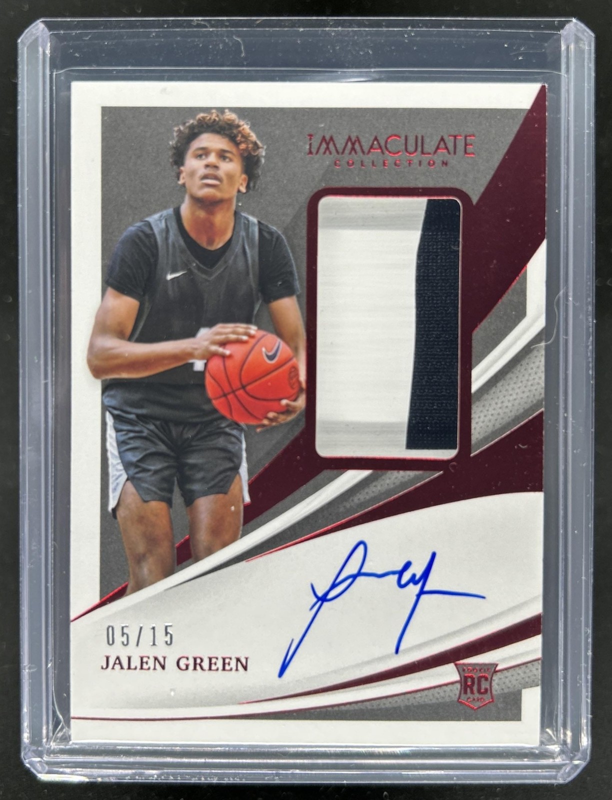 2021-22 Immaculate Collegiate Jalen Green Patch Relic Ruby Rookie RC Auto #/15