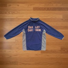 Harley Davidson Boys Fleece Sweatshirt Blue/Gray/Orange 1/4 Zip Lightweight Sz 6