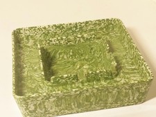 MCM Melamine Green Swirl Ashtray 6 Slot 5" Square Made in the USA Vintage