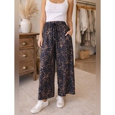 NWOT SHEIN Leopard Animal Print Pants Size XL Black Tan Drawstring Elastic Waist