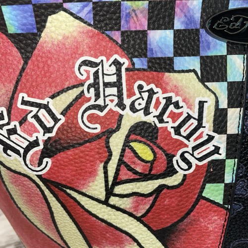 SAC À MAIN HOBO GOTHIQUE ED HARDY LOVE KILLS SLOWLY ROSE CRÂNE STRASS NEUF - Photo 11/15
