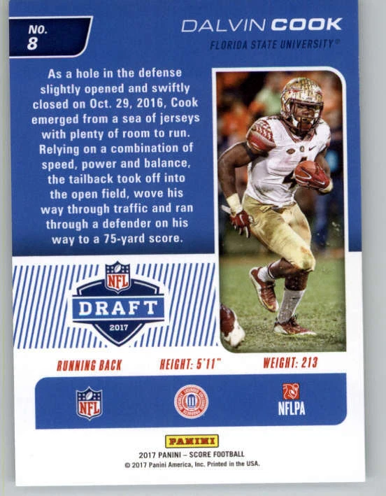2017 Score NFL Draft #8 Dalvin Cook (ref 149738) - Image 2 of 2