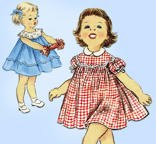 1950s Vintage Simplicity Sewing Pattern 1112 Cute Baby Girls Flared Dress Size 1 - Picture 5 of 6