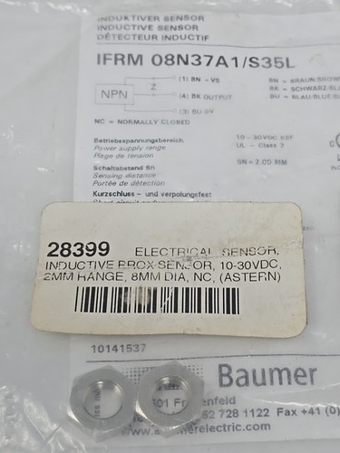 Baumer IFRM 08N37A1/S35L 10-30 VDC(8mm Dia)2mm Range INDUCTIVE PROXIMITY SENSOR - Picture 4 of 7