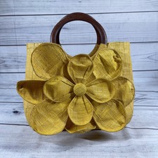 Mar Y Sol Rafia Straw Floral Yellow Hand Satchel Bag