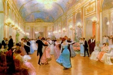 AN ELEGANT EVENING BALL DANCE BALLROOM DANCING PAINTING BY VICTOR GILBERT REPRO