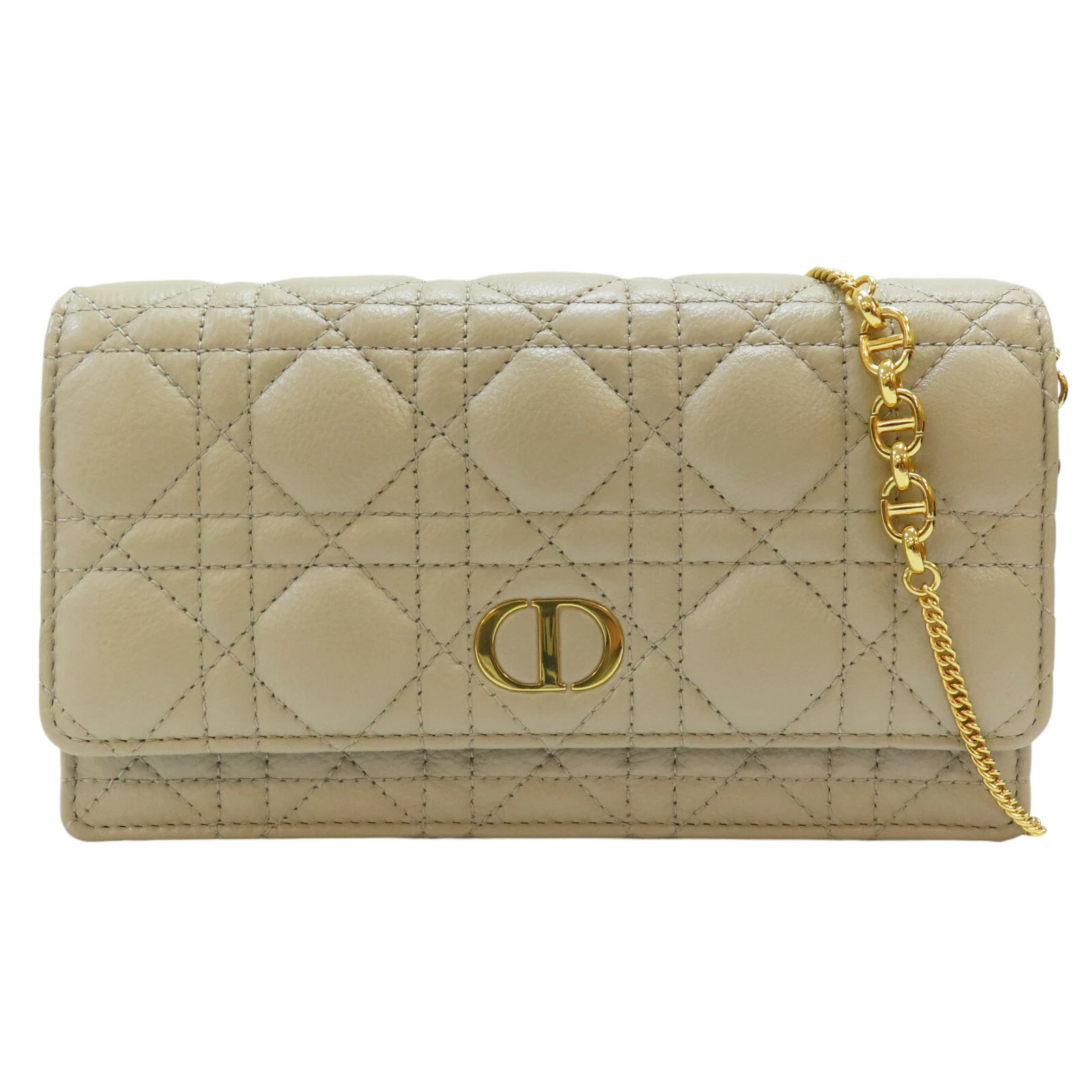 Sac bandoulière DIOR Cannage Caro chaîne cuir de veau beige