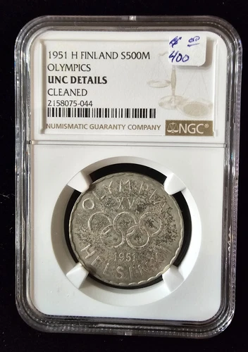 FINLAND 1951 500 Markkaa Helsinki Winter Olympics NGC UNC DETAILS (RARE)