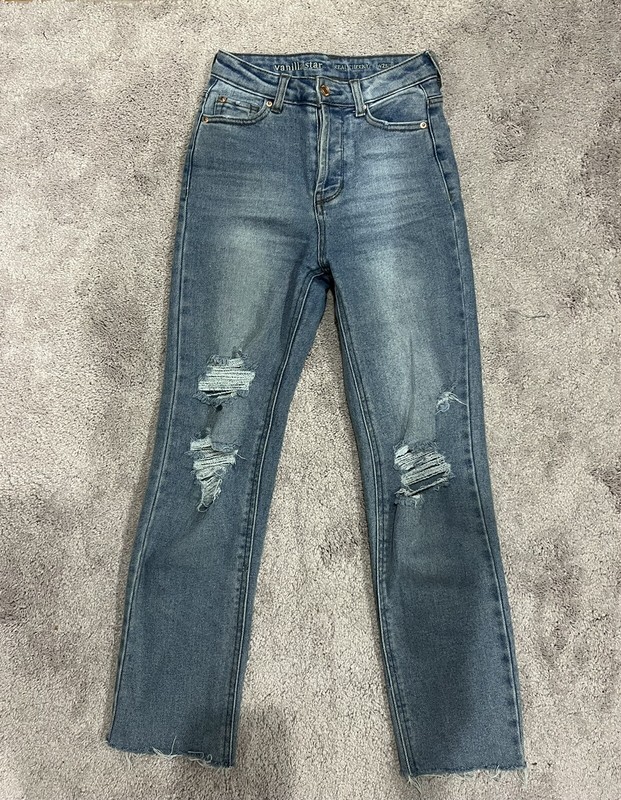 Vanilla Star Real Cheeky Straight Jeans Size 1 High Rise Ripped Blue