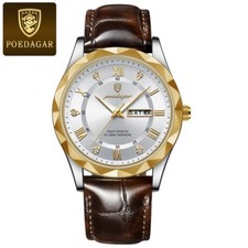 POEDAGAR Men's Watch Leather Watches Waterproof Luminous Quartz Wristwatch