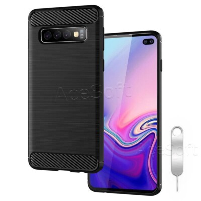 Black Carbon Fiber Soft TPU Cover Case for Samsung Galaxy S10+/S10 Plus  SM-G975U