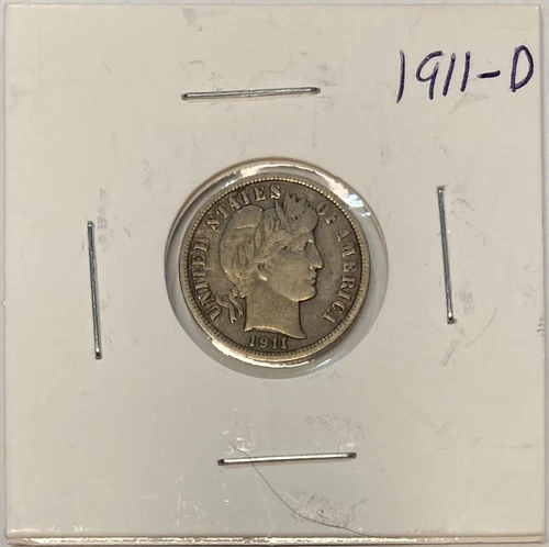 1911-D Silver Barber Dime, VF Condition
