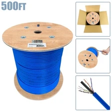 500FT CAT6A Ethernet Network Cable UTP CMP Plenum Solid Copper Wire 650MHz Blue