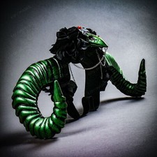 Halloween Costume Raven Skull Fairy Green Ram Horn Women Fantasy Fairy HeadBand
