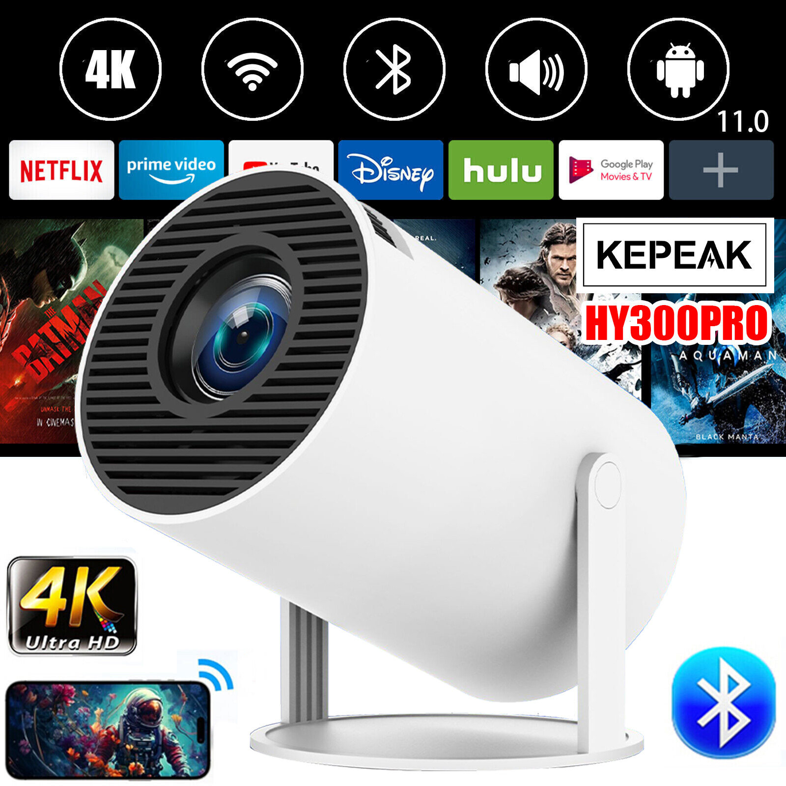 Mini Projector 1080P 3D LED WiFi Video Movie Home Theater Cinema HDMI Android11-image