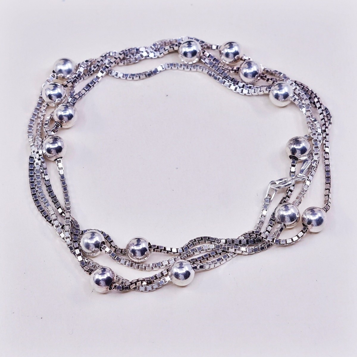 38”, 1.6mm, Vtg Italy 925 Sterling Silver Box chain Necklace N  