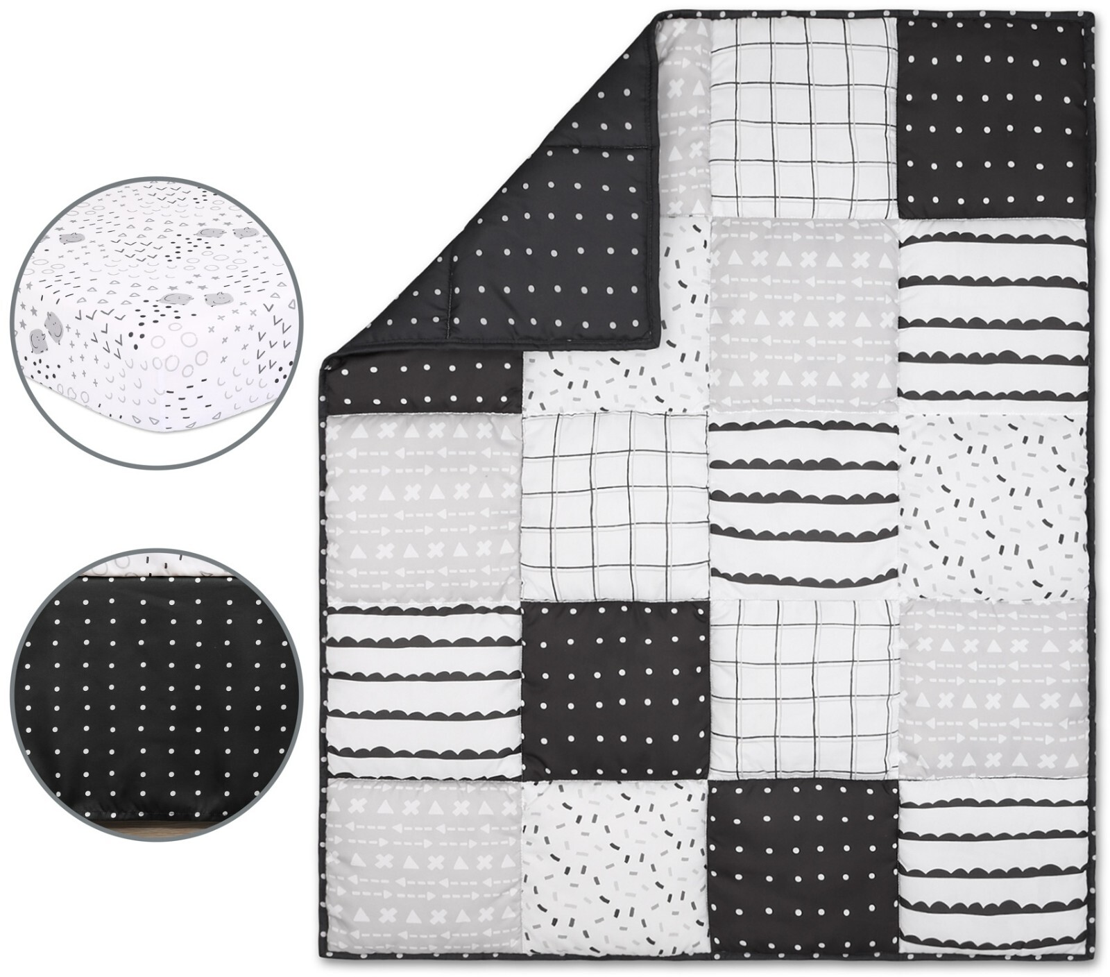 The Peanutshell Black and White Crib Bedding Set for Baby Boys or Girls