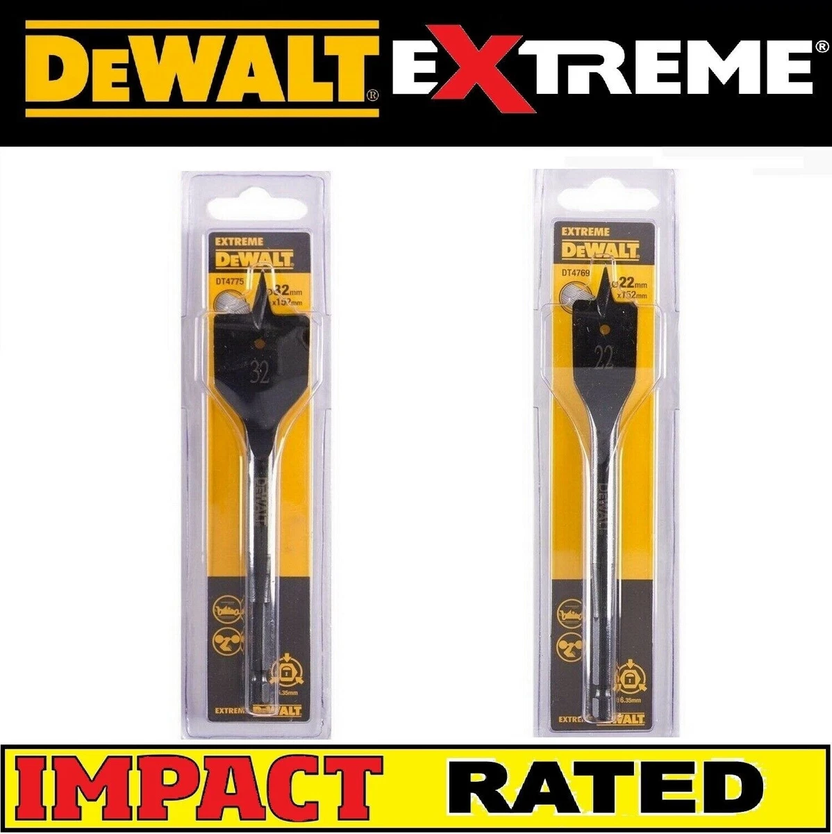 DeWalt Extreme Impact Rated Wood Drill Bits for Wood Sealed Packs Flat Spade Bit
