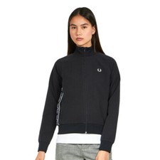 Fred Perry Ladies Light Taped Track Top Jacket Black Size Uk 12 Bnwt