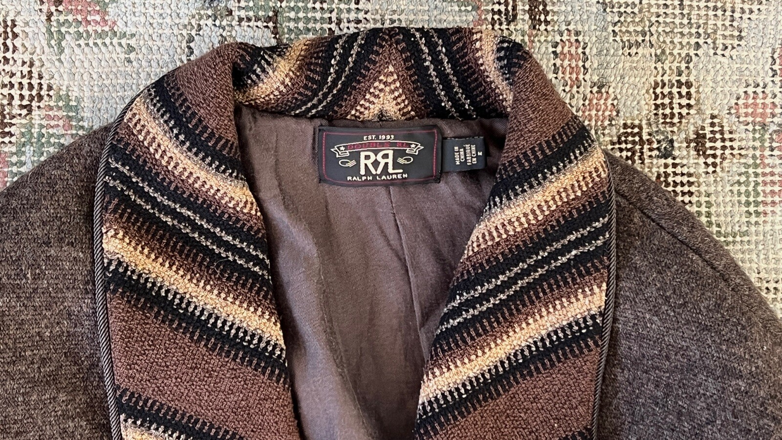 RRL Ralph Lauren Shawl Sweater Smoking Jacket Southwestern Sz M knit Brown wool image 6