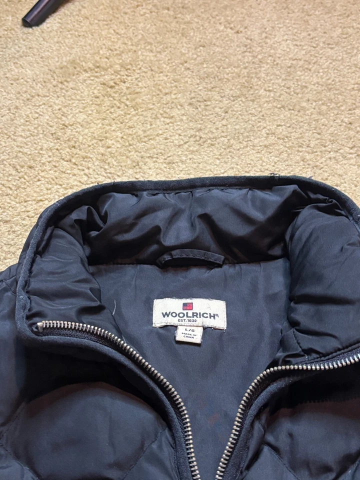 Chaleco acolchado Woolrich Duck Down Fill para mujer chaqueta negro cremallera completa acolchado grande Foto 4 de 4