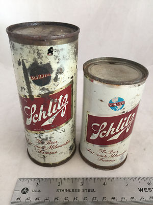 EMPTY Lot of 2 Tall Boy 16oz Pint and 1962 12oz Schlitz Steel Beer Cans Flat Top