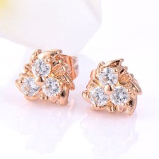 Beautiful Rose Gold Filled 3 Clear Crystal CZ 10mm Stud Post Pierced Earrings