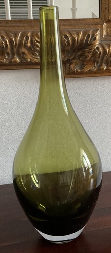 Vintage Green Art Glass Vase Midcentury