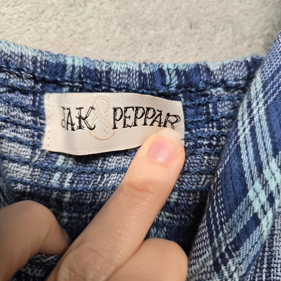 Top Jak Peppar Niñas Talla 12 Azul Cuadros Floral Crochet Borde Pañuelo Dobladillo Foto 3 de 4