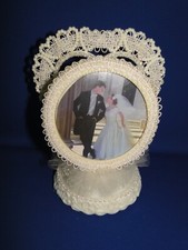 New Elegant Wedding ivory Picture Frame Caketop with decored heart Backing 138