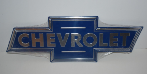 Chevrolet Blue Bow Tie Metal Embossed Sign - Afbeelding 1 van 2