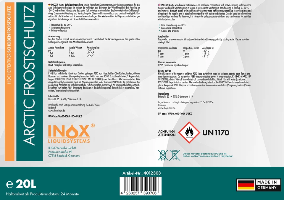 INOX® concentrado anticongelante de disco, 20L - anticongelante de invierno hasta -30C - Imagen 3 de 4