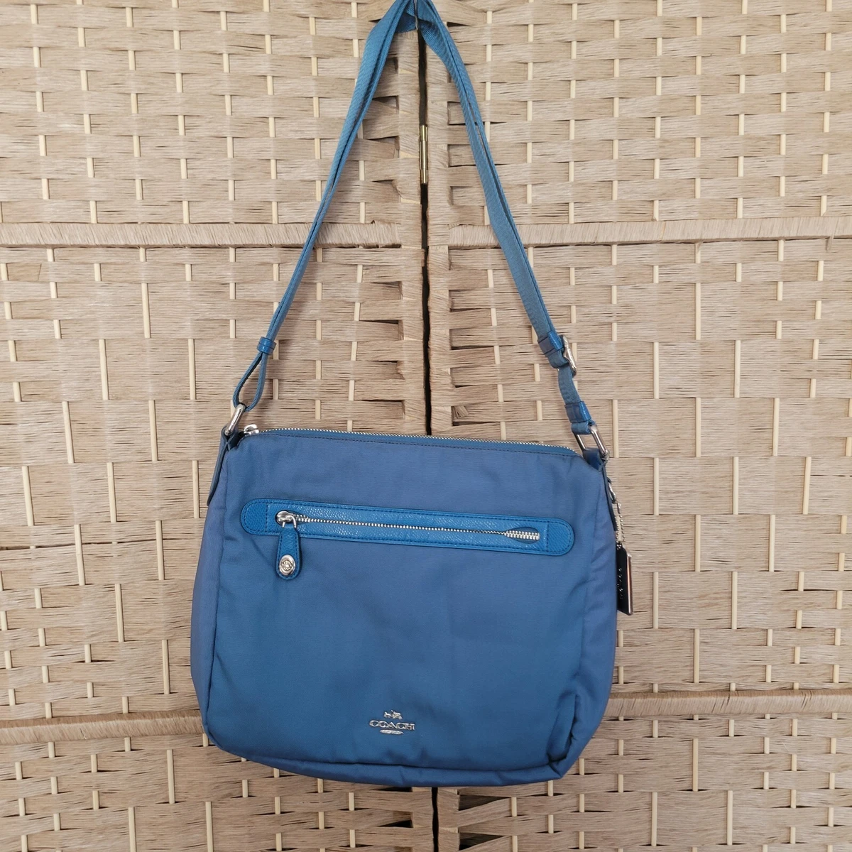 Coach Utility Nylon Crossbody Bag Teal Zipper Closures 11