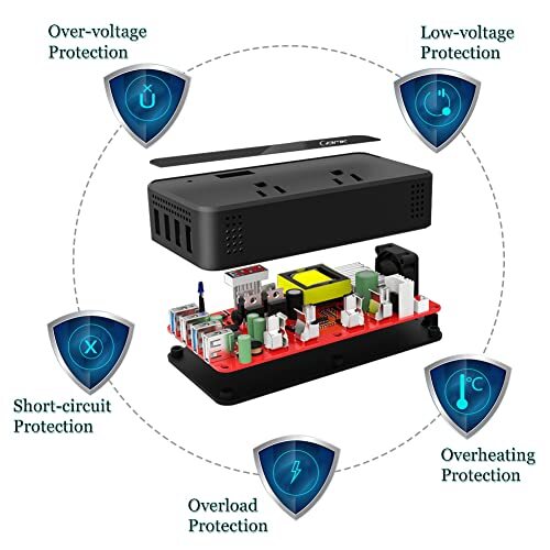 BMK 200W Car Power Inverter DC 12V to 110V AC Car Inverter 4 USB Ports