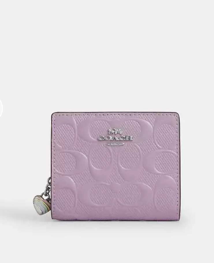 New Coach Signature Leather Snap Wallet with Heart Charm