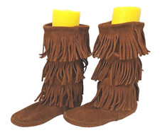 Minnetonka Boots Womens 8 Moccasins Brown Suede Fringe 3-Layer Pull On Casual