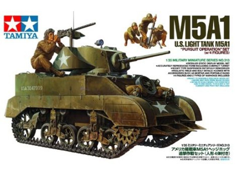 Char Tamiya 35313 M5A1 armée américaine et figurines WWII maquette 1/35