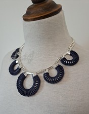 Image of KAREN MILLEN - Blue & Stainless Steel Decorative Necklace Choker w/ Branded Bag