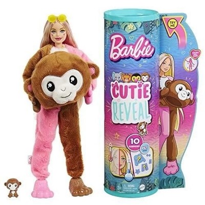 Barbie  Cutie Reveal | Affe Plüschkostüm | 10 Überraschungen | Puppe + Zubehör