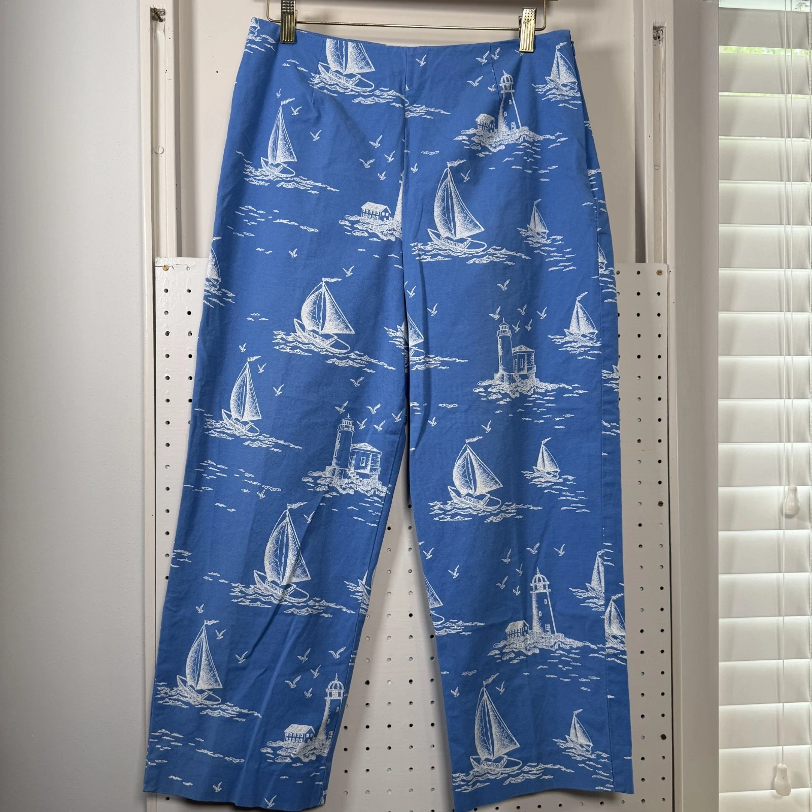Pendleton Capri Pants Women's Size 10 Blue Nautical Toile Side Zip Beachwear