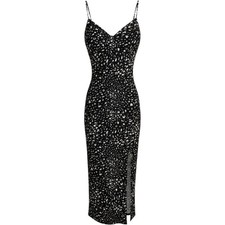 Windsor Black White Abstract Print Maxi Dress XS V-Neck Spaghetti Strap Slit