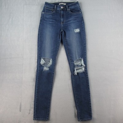 Levi 721 High Rise Skinny Distressed Blue Jeans 18882-0166 W26 L32