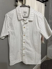 Rhythm Livin Men’s Short Sleeve Button Down Shirt, White Stripe, Small