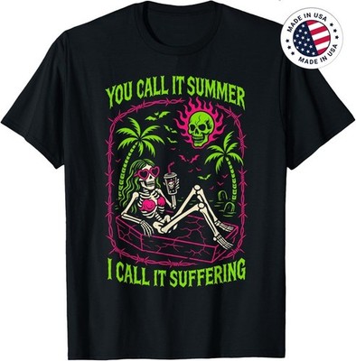 You Call It Summer I Call It Suffering Coffin Skeleton Art T-Shirt