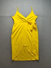 Asos Women Dress 14 Yellow V Neck Adjustable Strap Asymmetrical Hem Cocktail