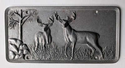 Vintage Deer Stag Booster License Plate Hunter Hunting  Wildlife HEAVY PEWTER 3D