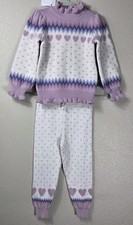Janie and Jack Fair Isle Sweater Legging Set Size 3 Pink Hearts Knit Outfit