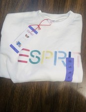 Esprit Women's Logo Fleece Crewneck Sweatshirt Cream Viral 80's Costco XS NEW