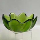 Blenko Green Lotus 8 Petal Bowl Art Glass MCM 5.5" Hand Blown Vintage